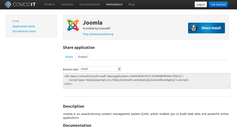 Joomla one-click from marketplace